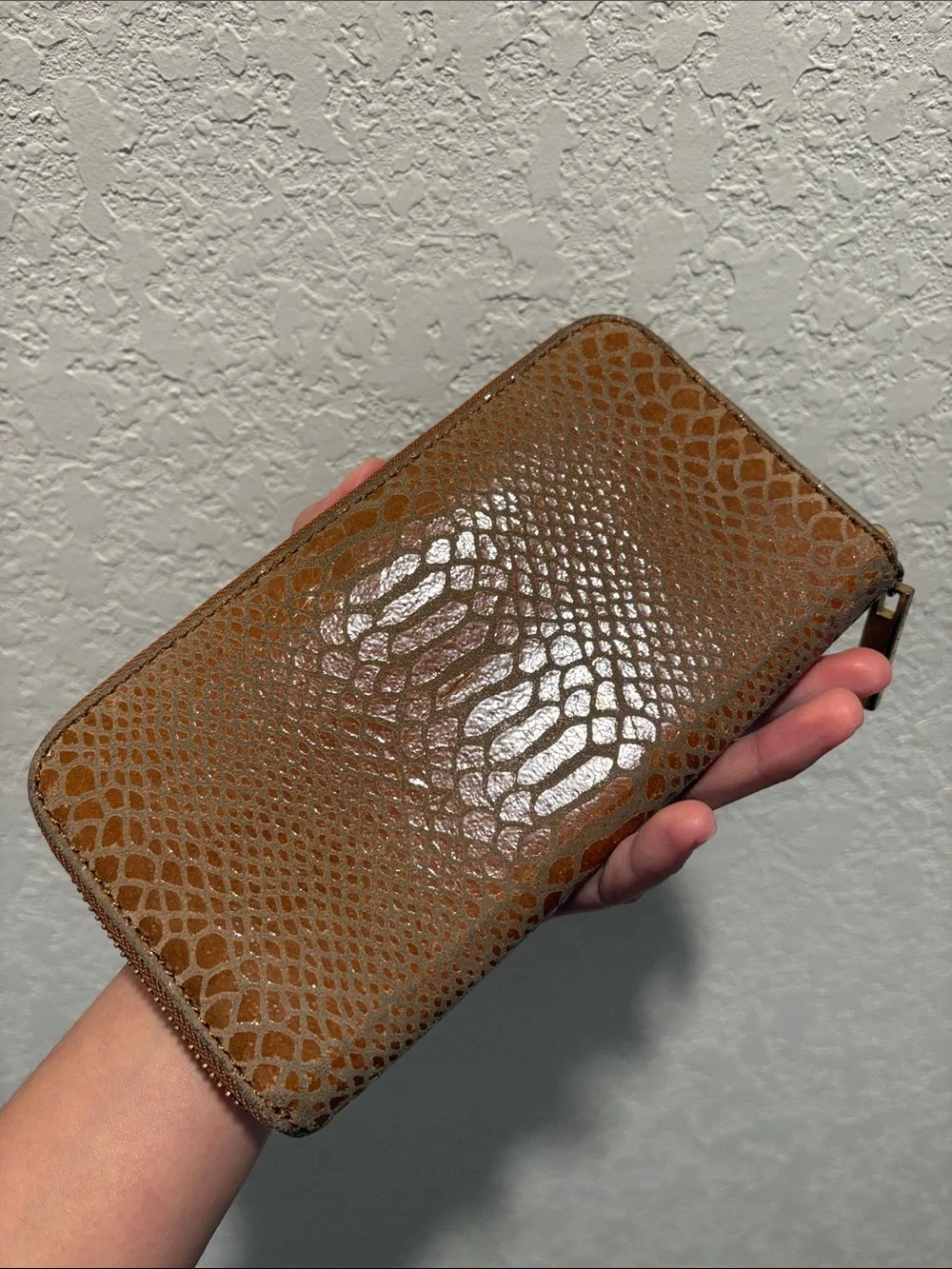 Tory Burch Tan Snakeskin-Embossed Zip Wallet